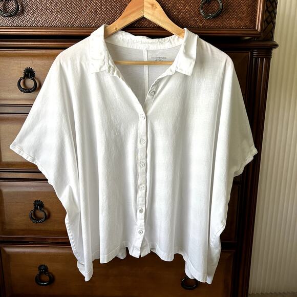 Eileen Fisher White Organic Cotton Poplin Boxy button Up Minimalist Top Size 2X - Picture 3 of 10